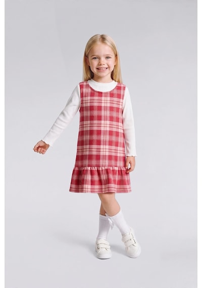 Defacto Pötikareli Fırfırlı Askılı Twill 2li Elbise Kız Bebek I8737a526aupn632 Pembe-pn632