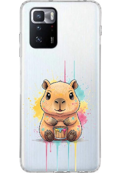 Poco X3 Gt İle Uyumlu Splash Kapibara Tasarımlı Şeffaf Silikon Kılıf Şeffaf