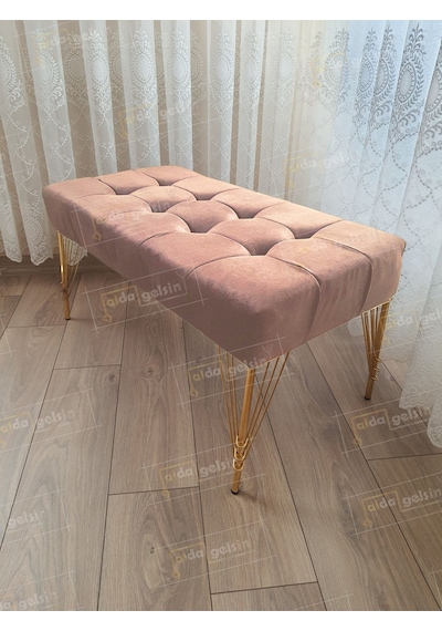 Modern Dilim Puf Ayakucu Puf Gold Metal Ayak 100 45 Vizon