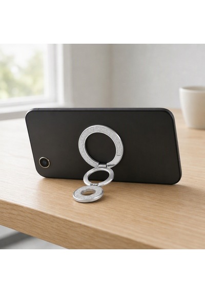 Zore Paris M102 Glitter Magnetik Ring Standlı Simli Telefon Tutucu Gümüş