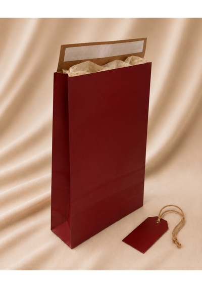 Yapışkan Bantlı Kraft Kese Kağıdı, Bordo Renk, 30x40x10 Cm - 24'lü Paket, Hediye Ve Kargo Zarfı