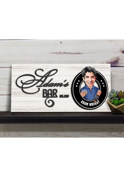 Bk Gift Kişiye Özel Karikatürlü Kabartma Tasarım Antik Beyaz Ahşap Bar Tabelası, Home Bar Tabela, Rustik Ev Dekorasyonu, Duvar Dekoru-9
