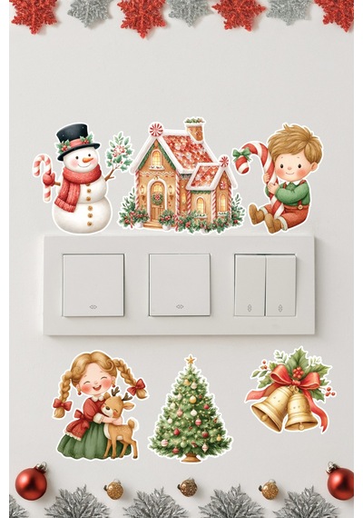 6 Lı Yeni Yıl Temalı Mini Sticker Priz Sticker Yılbaşı Yeni Yıl Mini Boy Sticker Seti Kasaba Dijital Baskı