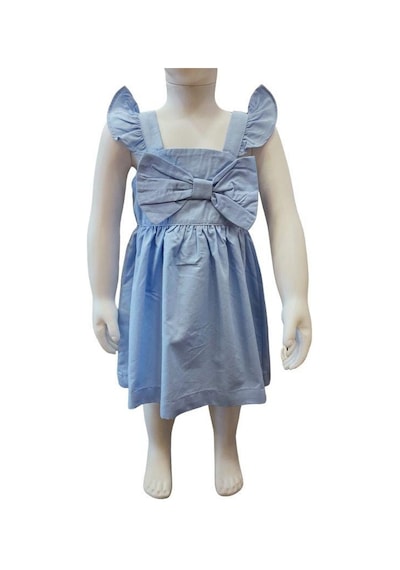 Çikoby Kız Bebek Pamuklu Fiyonklu Elbise-13883 Mavi