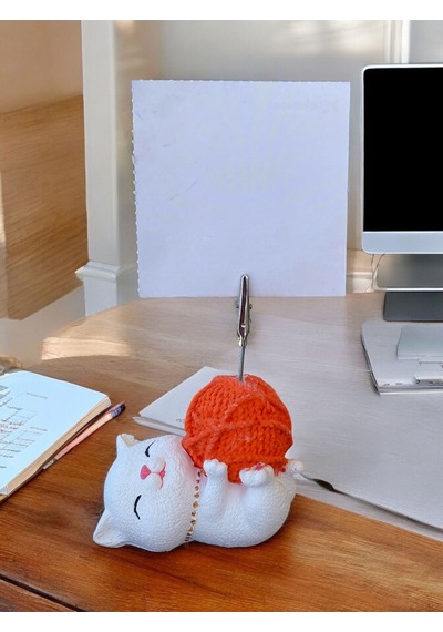 Turuncu Yumaklı Yatan Kawaii Kedi Temalı Not Tutacağı Fotoğraf Tutacak Tutucu Ofis Hediyelik Turuncu