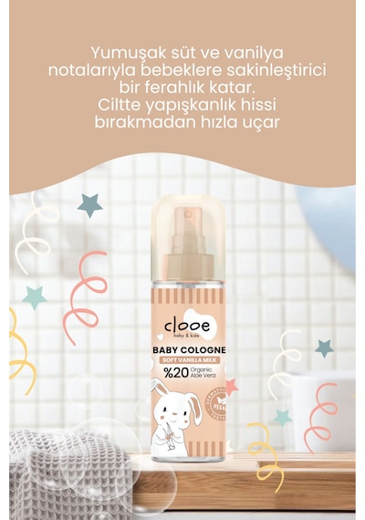 Hassas Ciltlere Özel Organik Aloe Vera Özlü Süt ve Vanilya Kokulu Soft Vanilla Milk Bebek Kolonyası 2'li
