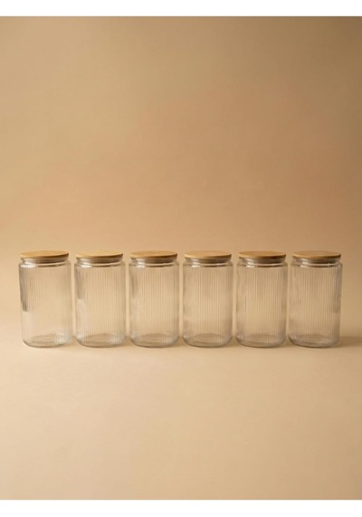 Bambu Vakum Kapaklı Cam Saklama Kabı, Şeffaf, 1500 Ml, 16cm Yükseklik, 11cm Genişlik, 6'li Set