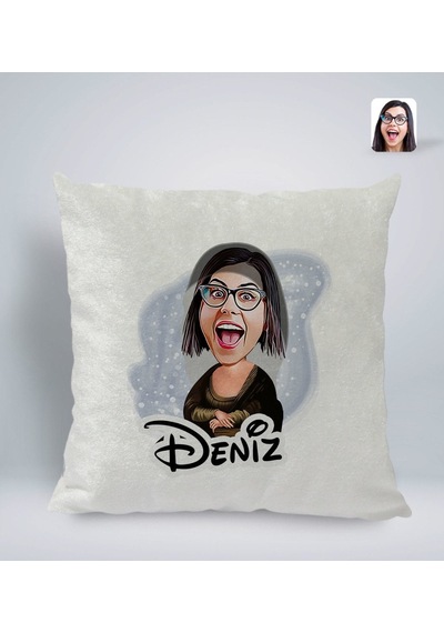 Bk Gift Kişiye Özel İsimli Mona Lisa Karikatürlü Kare Araç Koltuk Yastığı-1 Çok Renkli