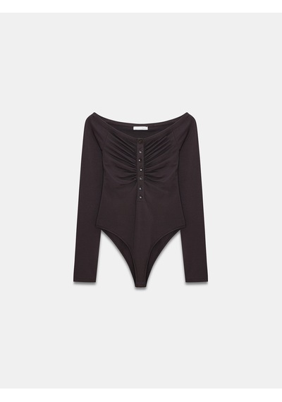 Dilvin 32661 Düğme Detaylı Bodysuit-koyu Kahve Koyu Kahve