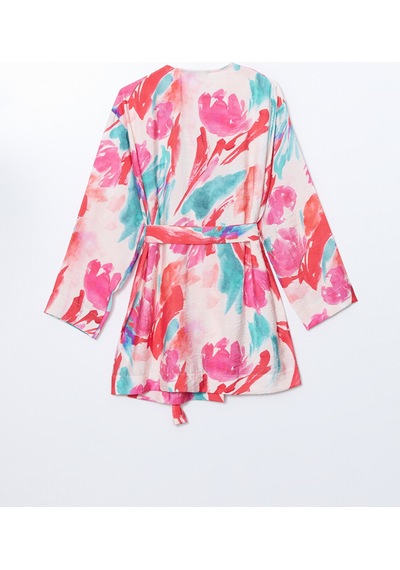 Lcw Modest Pembe Şal Yaka Desenli Oversize Kadın Kimono