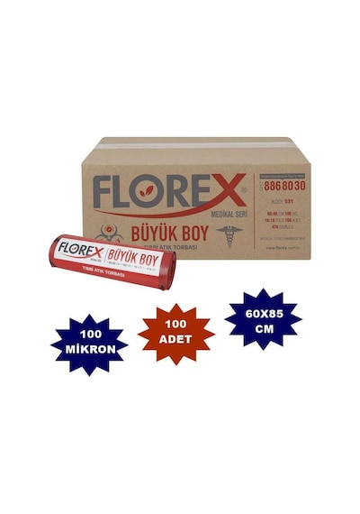 Florex Tıbbi Atık Baskılı Büyük Boy Çöp Torbası 60 x 85 CM 10 Rulo