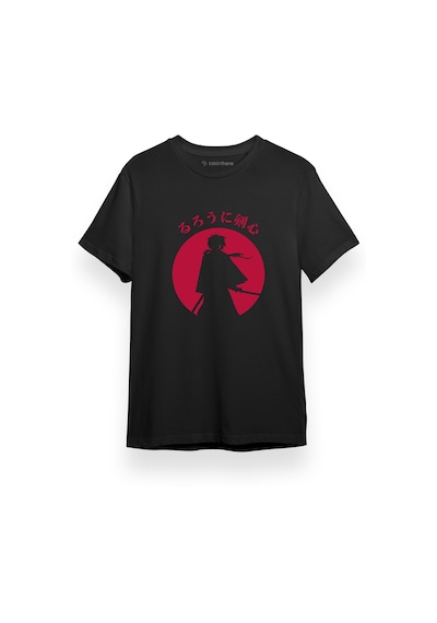 Rurouni Kenshin Silhouette Siyah Kısa Kol Erkek Tshirt 001
