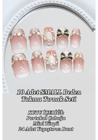 Small Beden Ombre Elmas Taşlı 10 Adet Takma Tırnak Seti T087 Dark Nude