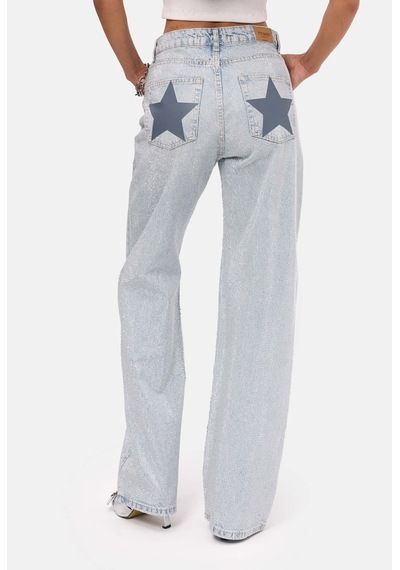 Kadın Ice T-4s6-3 Straight Fit Parlak Taşlı Özel Tasarım Denim Jean Ice Kot
