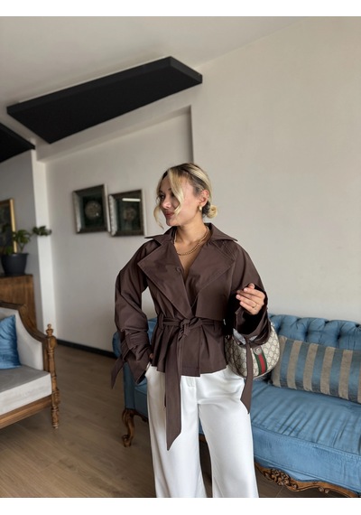 Keymoda Kadın Kısa Trenç Kahverengi