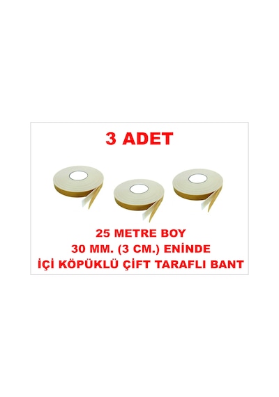 Çift Taraflı İçi Köpüklü Sarı Bant 25 M. Uzunlukta 30 Mm-3 Cm Ebatında 3 Adet