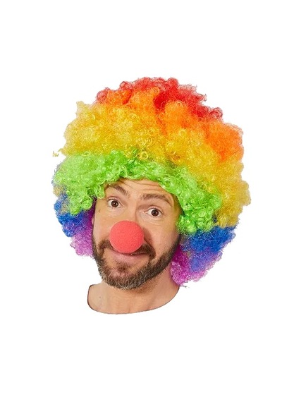 Rengarenk Gökkuşağı Afro Bonus Peruk Ve Kırmızı Renk Sünger Burun 120 Gr 5691