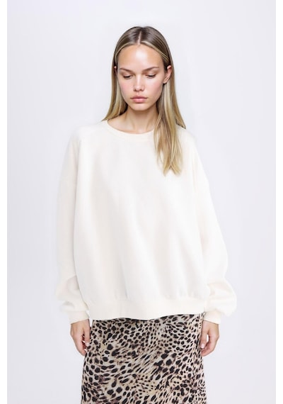 Defacto Oversize Geniş Kalıp Bisiklet Yaka Basic Düz Kalın Sweatshirt D9022axns Beyaz