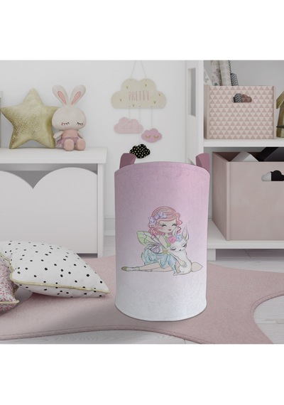 Mekta Home Bebek Ve Çocuk Odası Prenses Kız Ve Tatlı Kedi Desenli Oyuncak Sepeti Renkli Çok Renkli