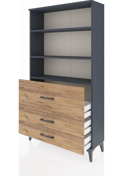 Arges Dolap 3 Raflı 3 Çekmeceli 88x30x163 Antrasit-çam Antrasit