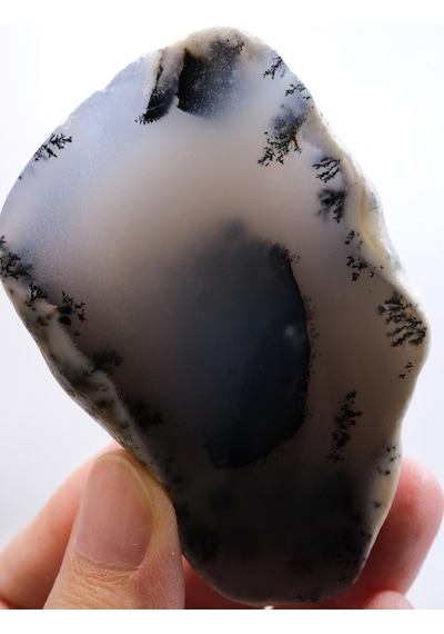 Gök Mavi Dendritik Opal Dilimi - Saydam Mavi Çekirdek İle Ağaç Şeklinde Siyah Dendritler, 142g