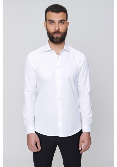 Efor Slim Fit Pamuk Saten Klasik Beyaz Gömlek Gk 604 Beyaz