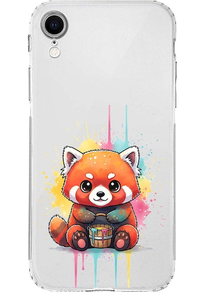 Apple Uyumlu iPhone Xr İle  Splash Tilki Tasarımlı Kamera Korumalı Şeffaf Silikon Kılıf 051k