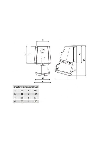 Bemis 3x32A 90 Derece Eğik Duvar Prizi Ip 44 220 Volt Bc1-3403-25