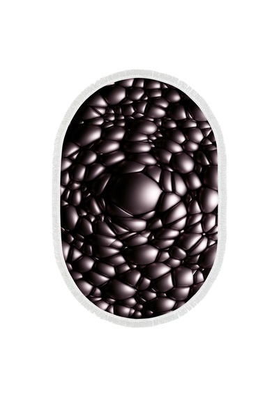 Kaymaz Dijital Mutfak & Salon Halı Trend Saçaklı Oval Geometrik E5009 Siyah