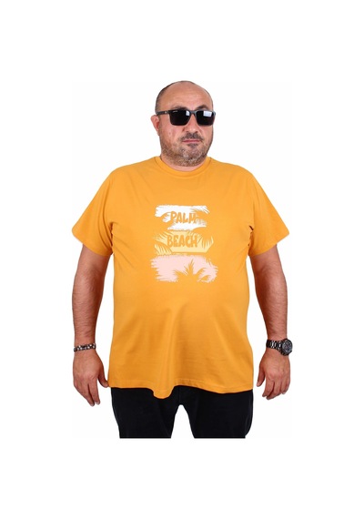 Moc Grande Mocgrande Erkek Büyük Beden Sıfır Yaka Tişört Palm Beach 25188 Hardal Hardal