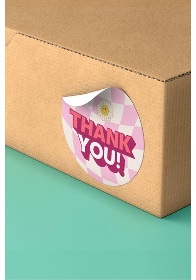 Damalı Papatyalı Thank You Sticker 3x3cm St2196 Çok Renkli