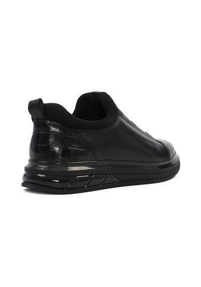 Erkek Siyah Kalın Tabanlı Kroko Deri Sneaker