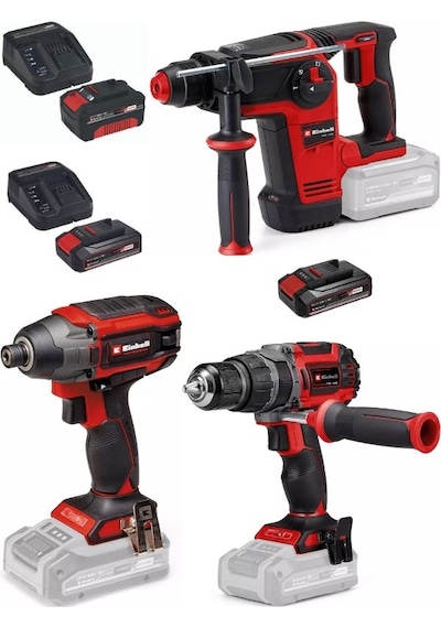 Einhell TP-HD 18/26 Li Bl Akülü Pnömatik Matkap + TP-CI 18/220 Li Bl Vidalama + TP-CI 18/60 Li-i Bl Matkap 2x2.5ah+4.0ah Akülü Kömürsüz Set