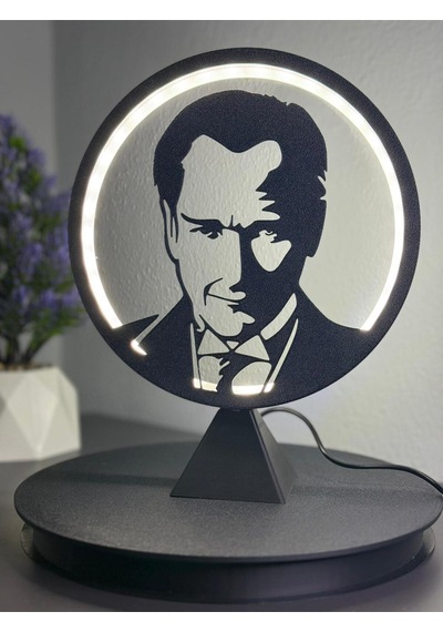 Atatürk Silüetli Halka Led Dekoratif Işıklı Masa/gece Lambası Anlamlı Hediye Adaptör Dahil Siyah