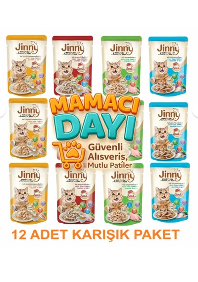 Jınny Karışık 12 Adet Kedi Yaş Mama Pouch
