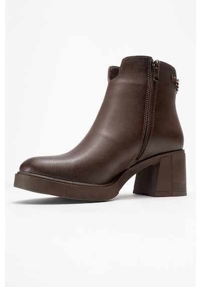 Luvishoes Luvi Shoes Mier Kahverengi Cilt Zincir Detaylı Kadın Kalın Topuklu Bot Kahverengi Deri