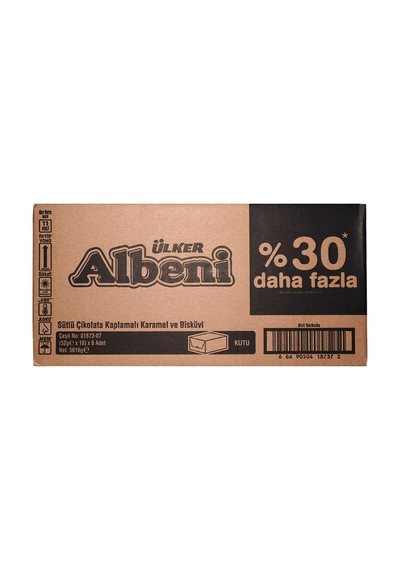 Ülker Albeni Çikolata 52 Gr X 18'li Paket Sütlü Çikolata Kaplı Karamelli 8'li Paket