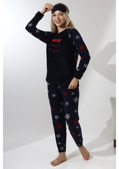 Fawn 5009 Peluş Welsoft Polar Kışlık Yumoş Kadın Pijama Takımı Lacivert Fawn 5009 Peluş Welsoft Polar Kışlık Yumoş Kadın Pijama Takımı Lacivert