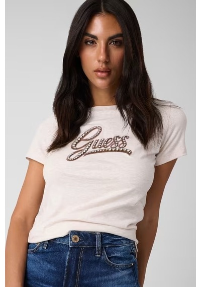 Guess Embro Regular Fit Kadın T-shirt W6bı21k6040 Bej