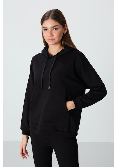 Tommy Life Siyah Kompakt Pamuklu Kalın Pürüzsüz Dokulu Kapüşonlu Oversize Fit Kadın Sweatshirt - 97291 Siyah