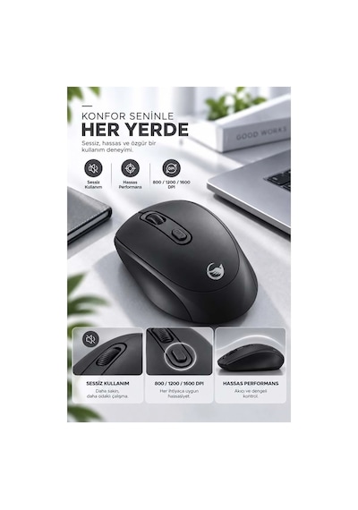 Sprange Sr-m4 Kablosuz & Bluetooth 5.4 Şarjlı Mouse Siyah Standart