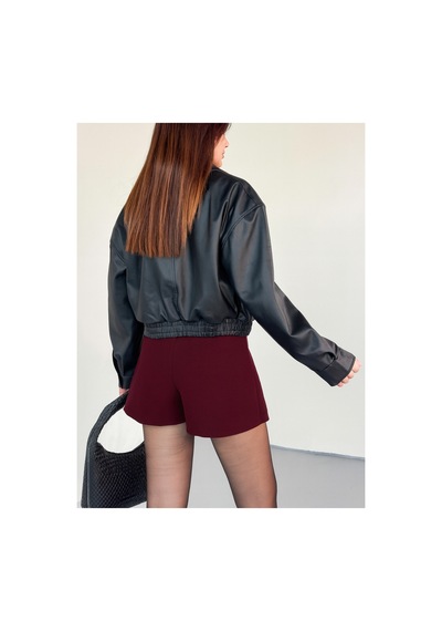 Blanco Kadın Yeni Sezon Siyah Oversize Biker Crop Bomber Deri Ceket Siyah Siyah