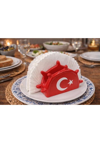 Seramik Peçetelik 7,5 Cm Dekoratif Masa Üstü Peçete Tutucu, Şık Sunum Kırmızı