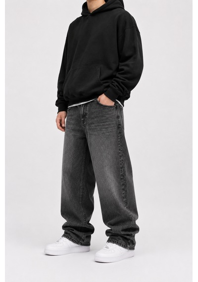 Lyvens Erkek Füme Bol Paça Baggy Jean Pantolon