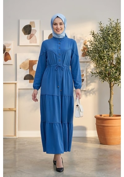 Hb Harma Time Butik Kadın Dantel Detaylı Bel Bağcıklı Mavi Ayrobin Elbise Hb Harma Time Butik Kadın Dantel Detaylı Bel Bağcıklı Mavi Ayrobin Elbise