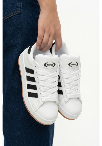 Twigs Tw Tonny White Cmps Unisex Bağcıklı Ortopedik Spor Sneaker Ayakkabı Beyaz-siyah Çizgi Twigs Tw Tonny White Cmps Unisex Bağcıklı Ortopedik Spor Sneaker Ayakkabı Beyaz-siyah Çizgi