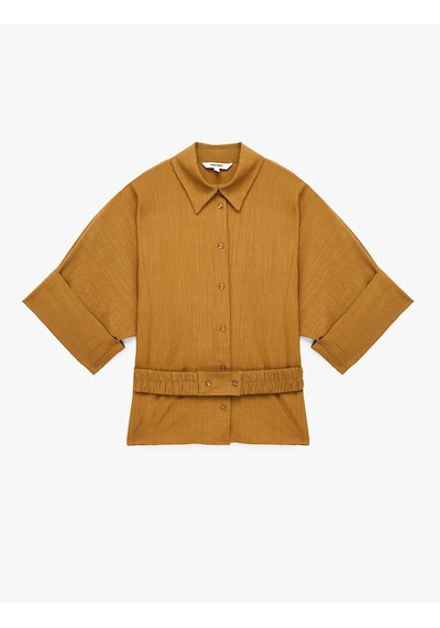 Koton Viskon Karışımlı Dokulu Geniş 3/4 Kısa Kollu Kemerli Oversize Gömlek Haki 6sak60304pw Koton Viskon Karışımlı Dokulu Geniş 3/4 Kısa Kollu Kemerli Oversize Gömlek Haki 6sak60304pw