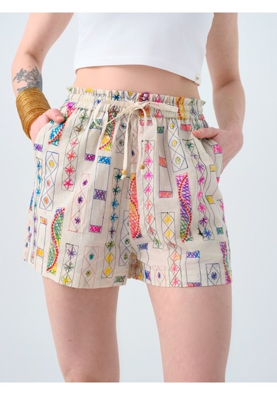 High Waist Kadın Şort Ekru