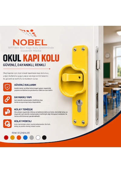 10 Adet Okul Kapı Kolu Kreş, Anaokulu Ve Sınıf Kapıları İçin Çocuk Korumalı Emniyetli Dayanıklı Plastik Kapı Kolu - Sarı