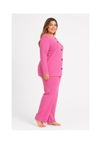 Sleeproom Büyük Beden Kadın Kaşkorse Mevsimlik Pembe Pijama Takımı
